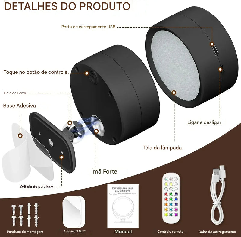 Luminária de Parede LED Sem Fio Moderna