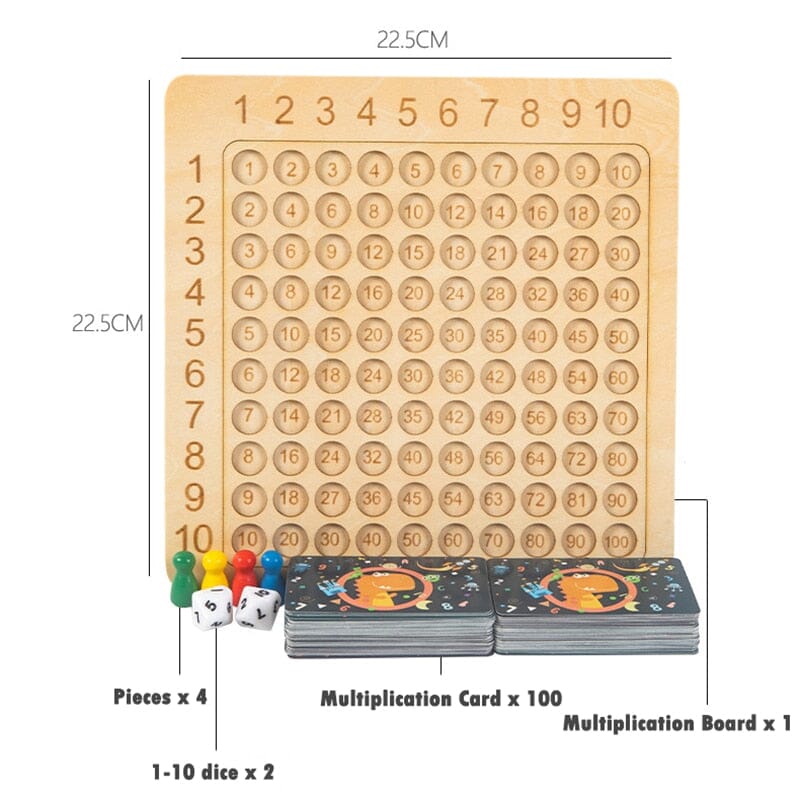 Jogo de Tabuleiro de Multiplicação Montessori de Madeira